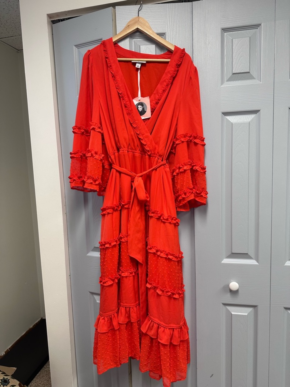 Alexis Red Maxi Wrap Dress with Ruffle Tiers